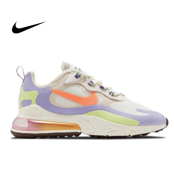 Nike Air Max 270女鞋 Nike Air Max 270 React女鞋 米紫橙 低幫慢跑鞋 防滑耐磨#品質嚴選